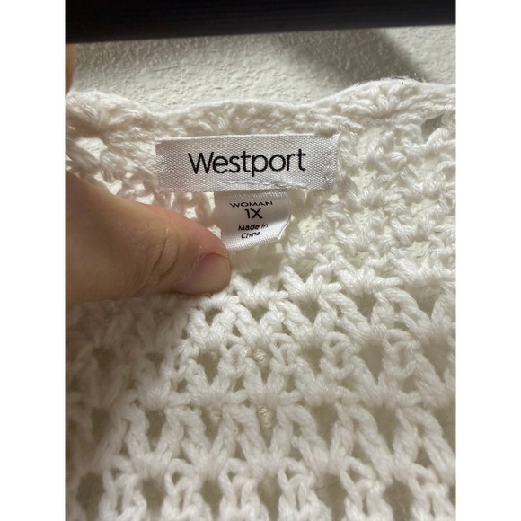 Westport 1X White Crochet Mini Sweater Dress Scalloped Boho Chic Vacation Top - Picture 3 of 9